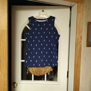 New Croft & Barrow Navy Blue Flowered Classic Tank Top Size Women's L